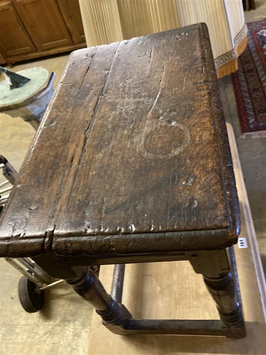 An 18th century oak joint stool, width 45cm, depth 27cm, height 55cm